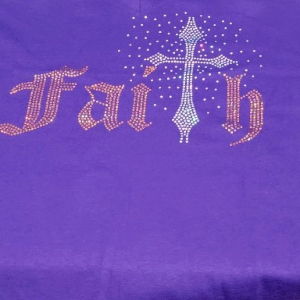 NWT Womans Crew Neck Faith Spangle T Shirt